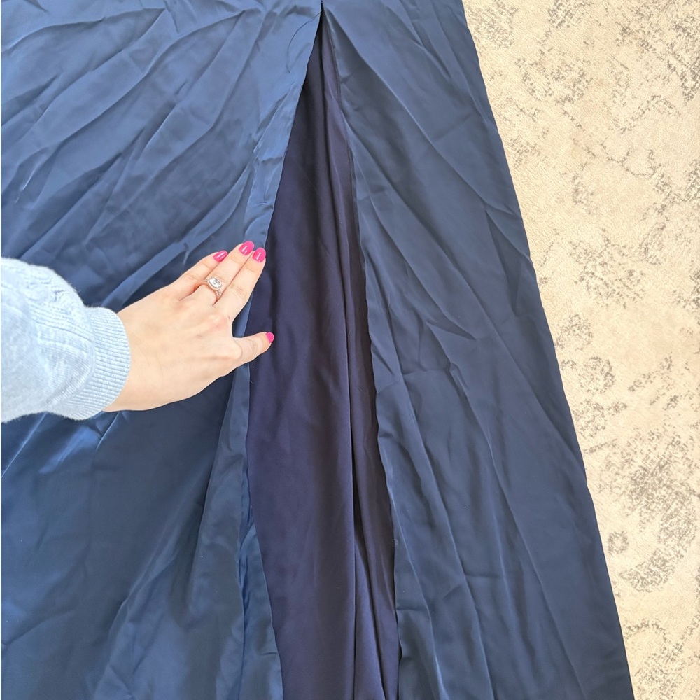 Lulus Ultimate Sweetness Navy Blue Satin Flutter Sleeve Maxi Dress Size Medium - Picture 8 of 9
